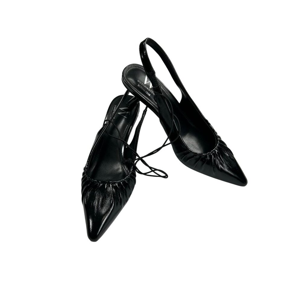Black Slingback Pointed-Toe Heels 6M Synthetic Upper Stylish & Comfortable